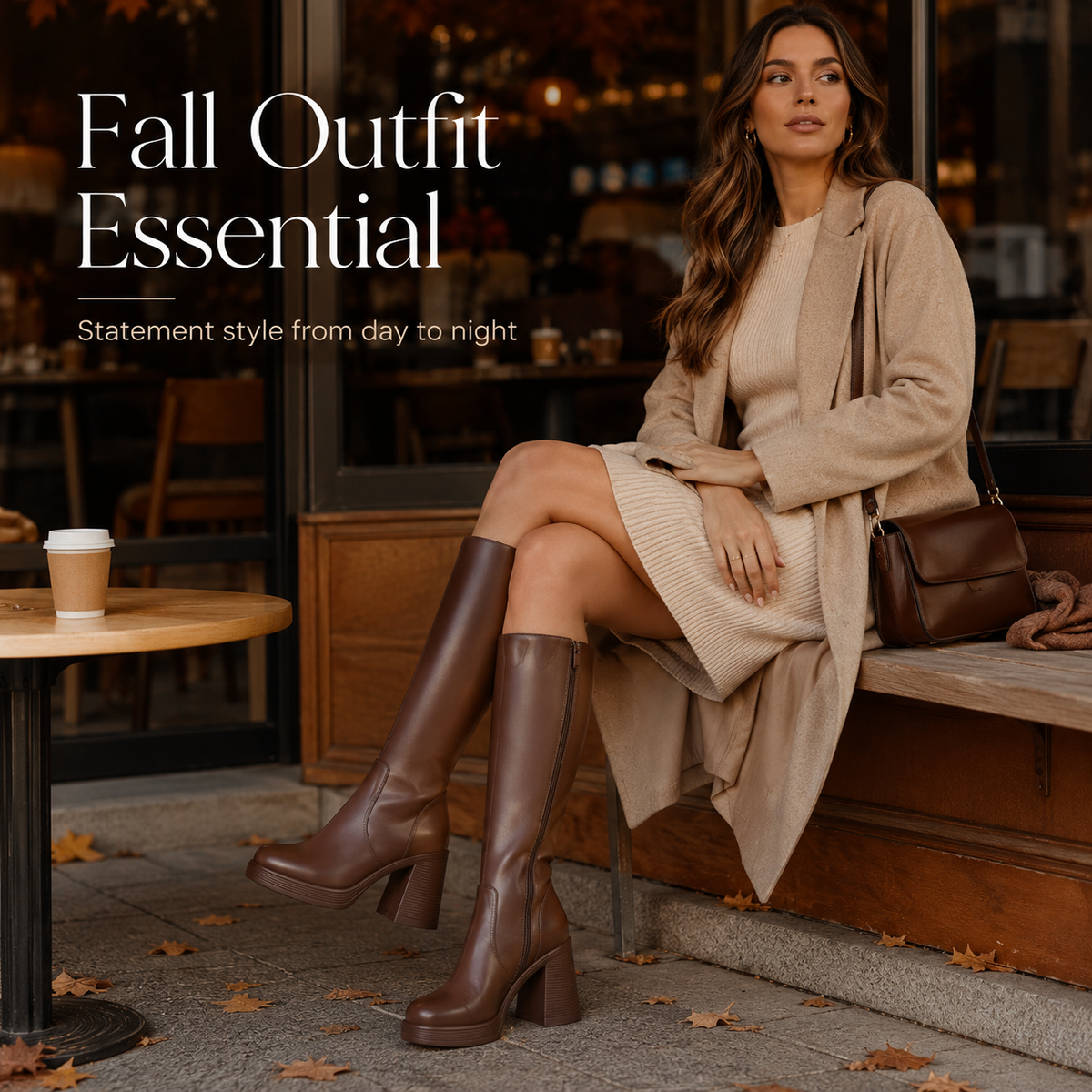 Women's Platform Knee-High Boots – Square Toe Chunky Heel