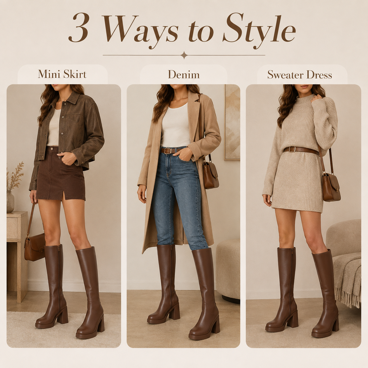 Women's Platform Knee-High Boots – Square Toe Chunky Heel