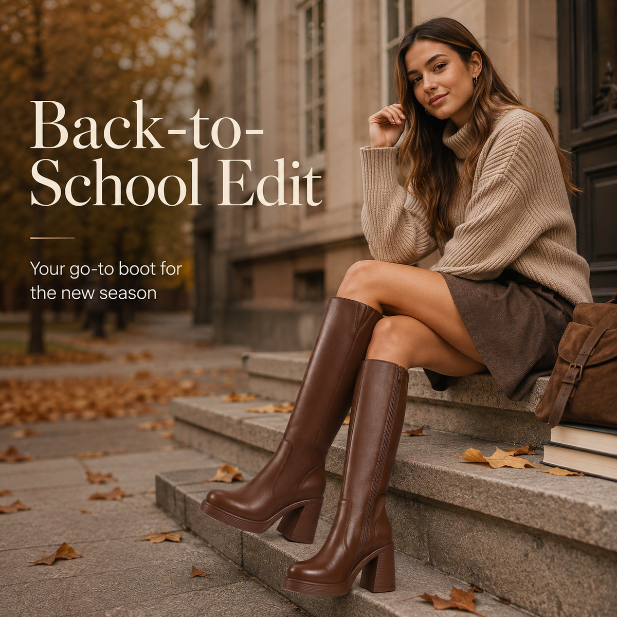 Women's Platform Knee-High Boots – Square Toe Chunky Heel
