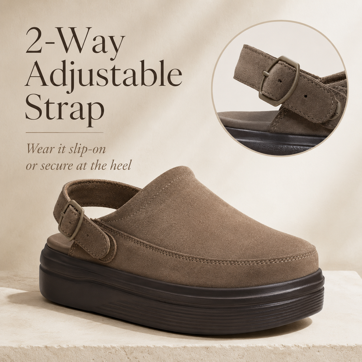 Aveline Lift Suede Clog – Lightweight Platform Slip-On Shoes for Women