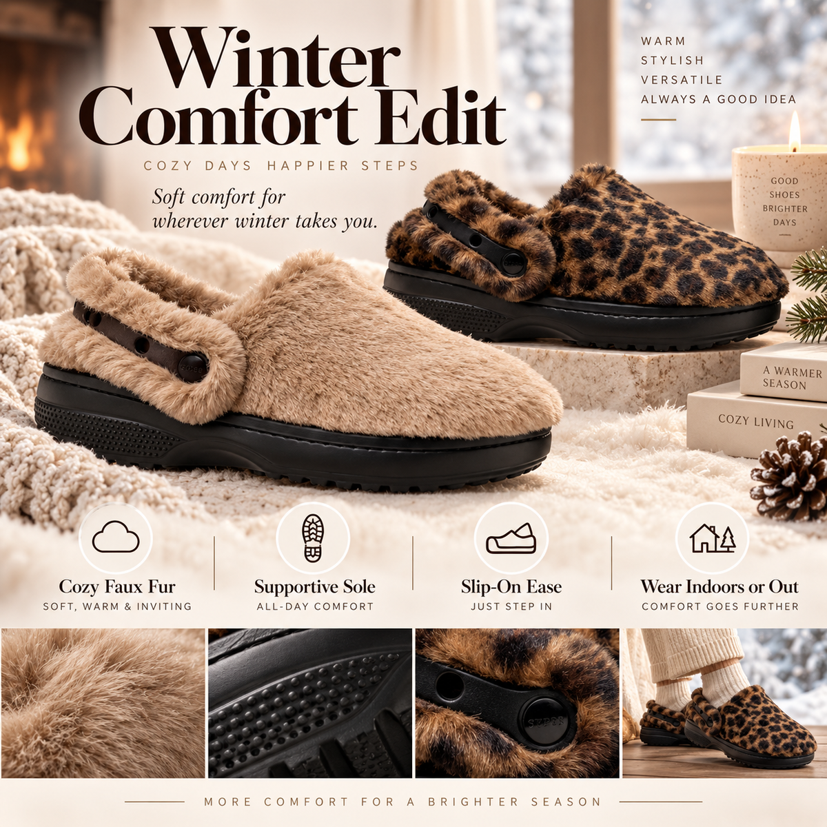 Cozy Fuzzy Lined Clogs – Warm Slip-On Slippers for Indoor & Outdoor Comfort