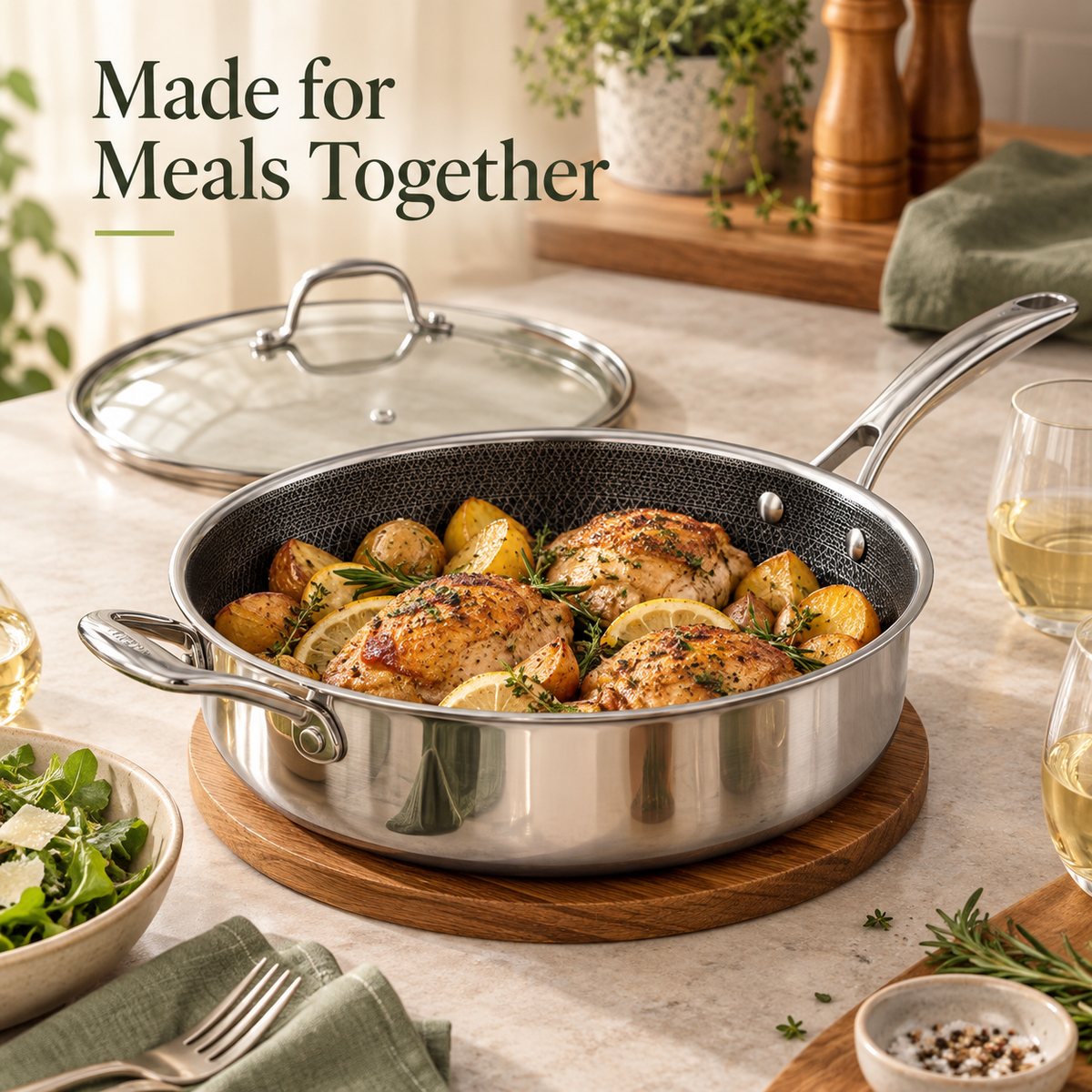 SNOWCLAD Hybrid Nonstick Stainless Steel Cookware Set — 10 or 14 Pieces