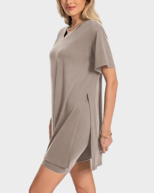 Women Summer Lounge Set Oversized Tee Biker Shorts Reversible Tracksuit