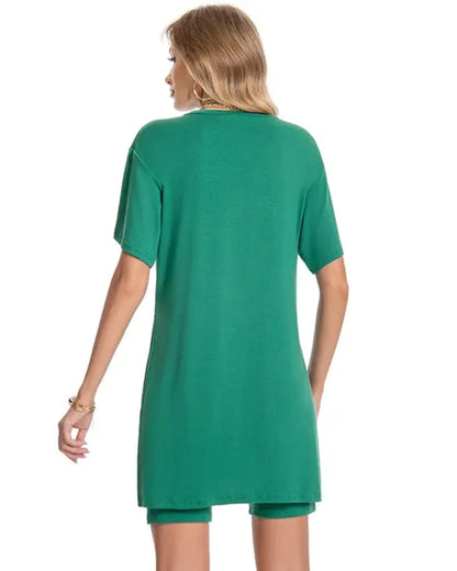 Women Summer Lounge Set Oversized Tee Biker Shorts Reversible Tracksuit