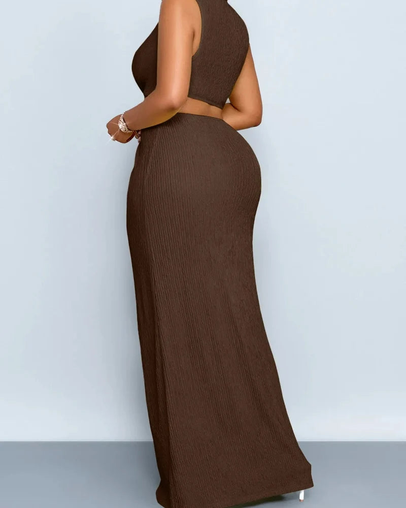 Plus Size Summer Deep V Neck Sleeveless Knot Slit Bodycon Dress