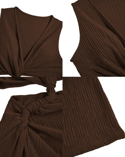 Plus Size Summer Deep V Neck Sleeveless Knot Slit Bodycon Dress