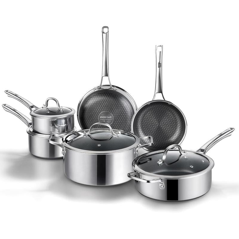 SNOWCLAD Hybrid Nonstick Stainless Steel Cookware Set — 10 or 14 Pieces