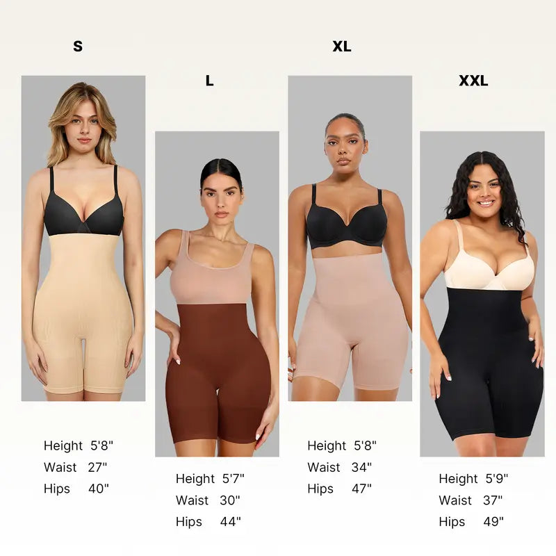 Seamless high-waisted shaping shorts: tummy control, butt lifting, and leg slimming.