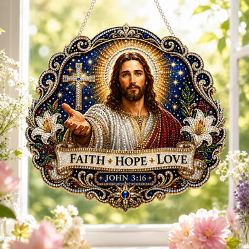 ✝️💐 Cross, Flowers & Dove Diamond Art Hanging Ornament Kit – A Relaxing DIY Craft Filled with Faith & Peace ✨🙏