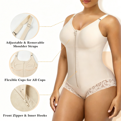Women's Tummy Control Zip-Up Shapewear Bodysuit